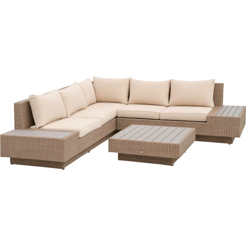 Outsunny 4Pcs Rattan Sofa Set Garden Furniture Set with Armrest Cushions Beige