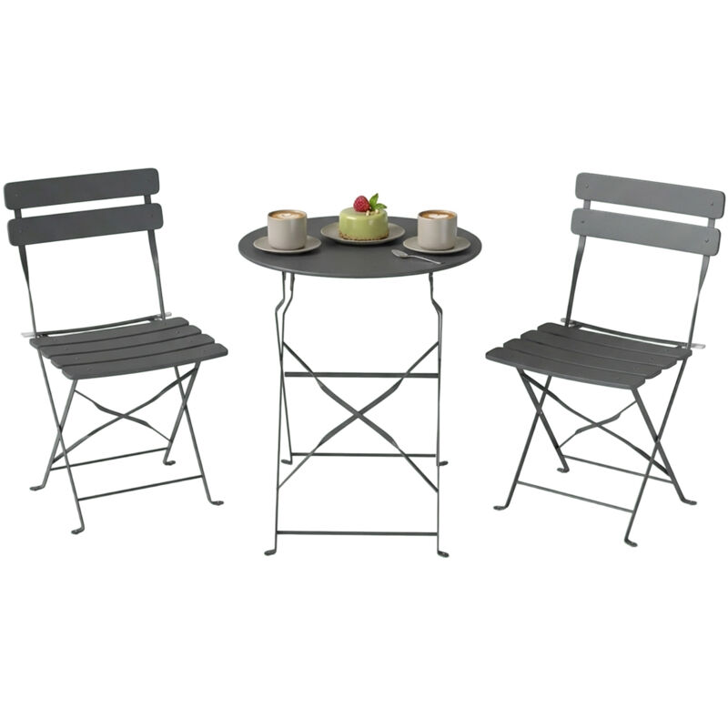 Outsunny Folding Bistro Set with Round Garden Table and Chairs, Grey