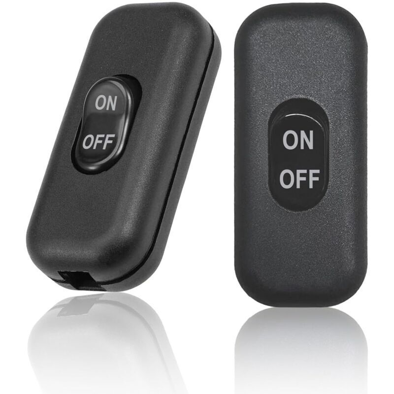 Pack of 2 Bedside Lamp Switches, Black Switches, 6A 250V Double Pole Switches, Mini Rocker Switches for Small Appliances, Bedside Lamps, Desk Lamps