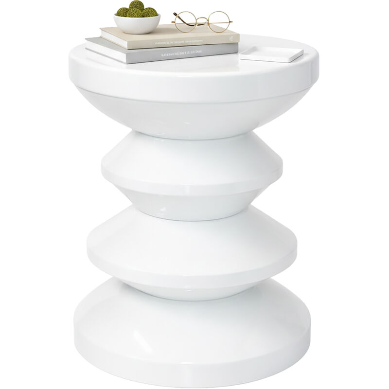 Relaxdays Side Table & Stool, Zigzag Design, Living Room Decor, H x D: 46 x 35 cm, Metal, White