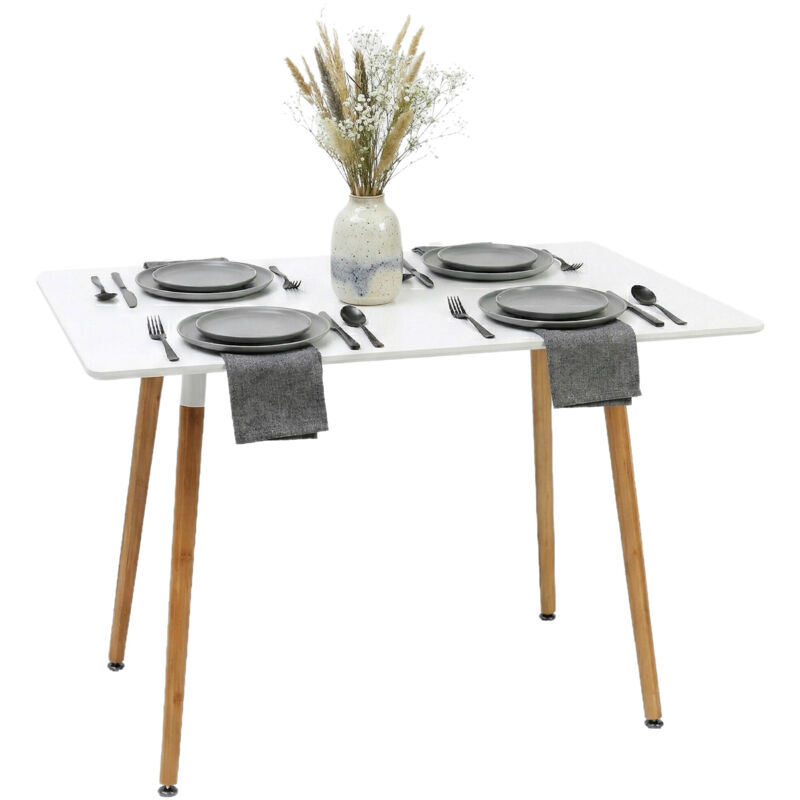 Relaxdays dining table, rectangular, HxWxD: 75x110x70 cm, MDF & bamboo, for 4 people, Scandinavian, white/natural