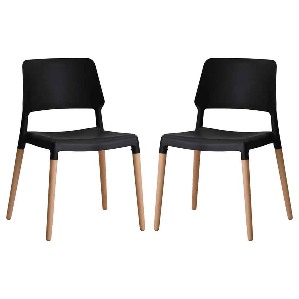 Rivera Plastic Dining Chairs With Beech Legs In Pair - Black