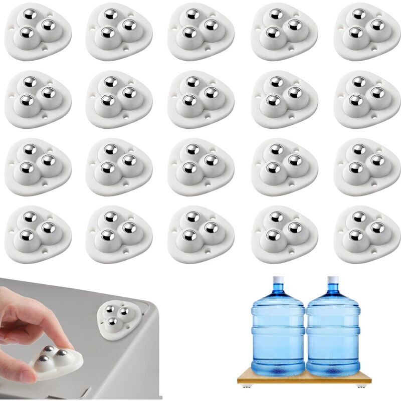 Set of 20 powerful 360° self-adhesive casters, 3 bead rollers for furniture, small casters for mini furniture, for storage cabinets, vanity cabinets,