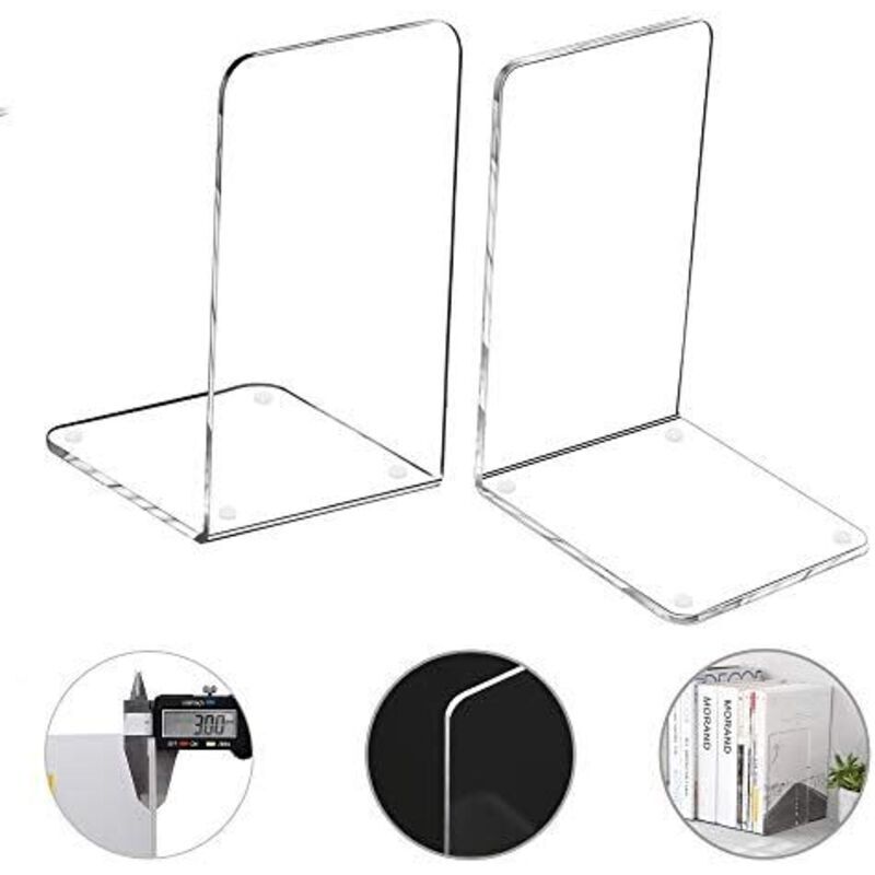 Set of 3 Pairs of Acrylic Plastic Bookends - Decoration for Bedroom, Library, Office, School Supplies, Stationery, Gift