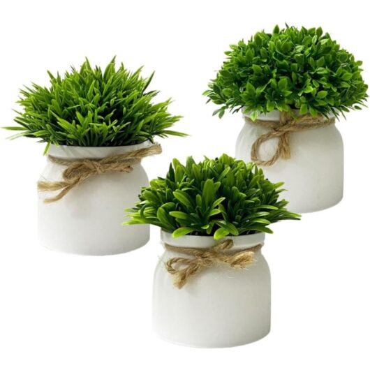 Set of 3 Small Artificial Green Plants - Shelf & Indoor Decoration, Ideal for Office, Kitchen, Bathroom and Living Room