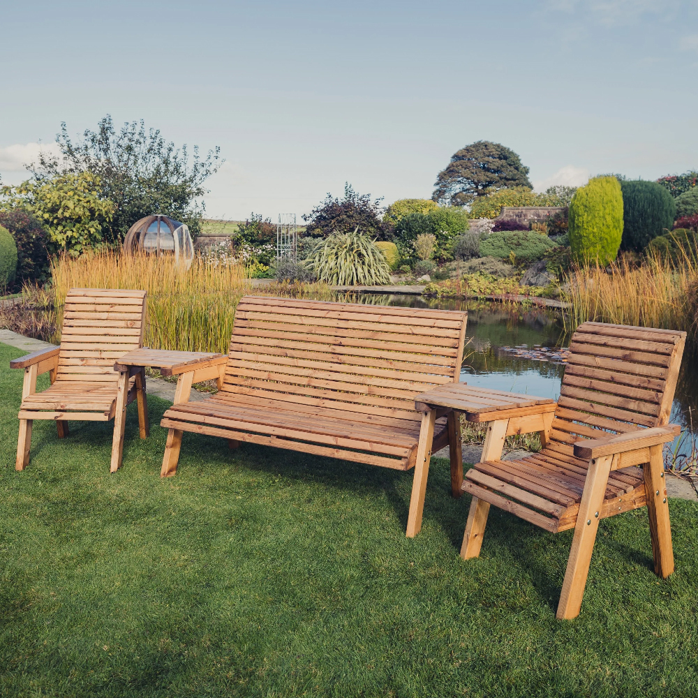 Vail Wooden Garden Angled 5 Seater Seating Set In Natural