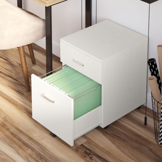 Vinsetto 2-Drawer Locking Office Filing Cabinet w/ 5 Wheels Rolling Storage Hanging Legal Letter Files Cupboard Home Organisation White