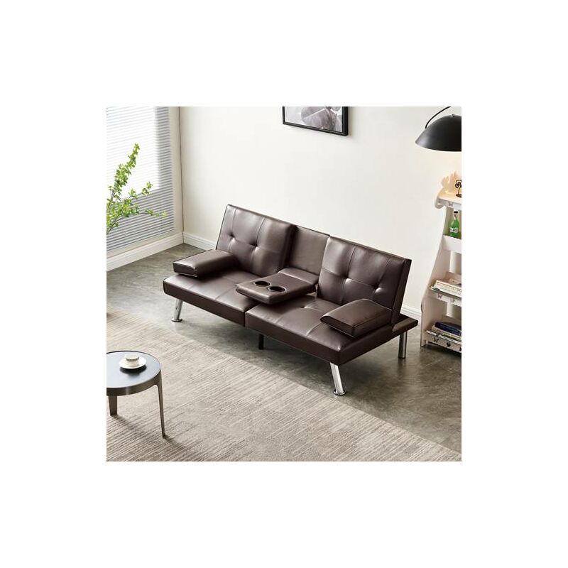 WestWood Faux Leather Manhattan Sofa Bed recliner 3 Seater Modern Luxury Design Furniture Double Cup Holder Brown