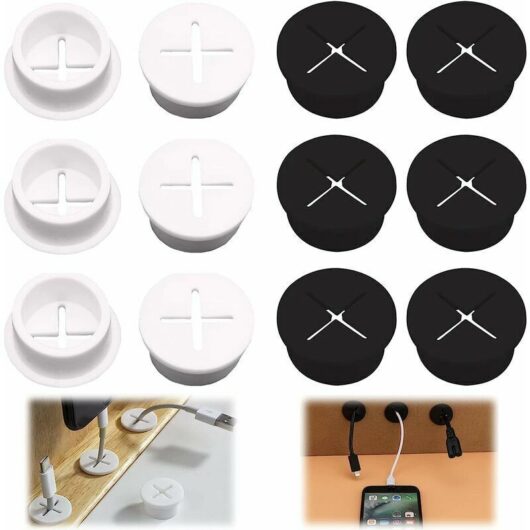 12-Piece Set of Rubber Cable Grommets, Flexible Rubber Cable Grommets, White Round Table Cable Grommets, Small Cable Grommets for Table, Furniture or