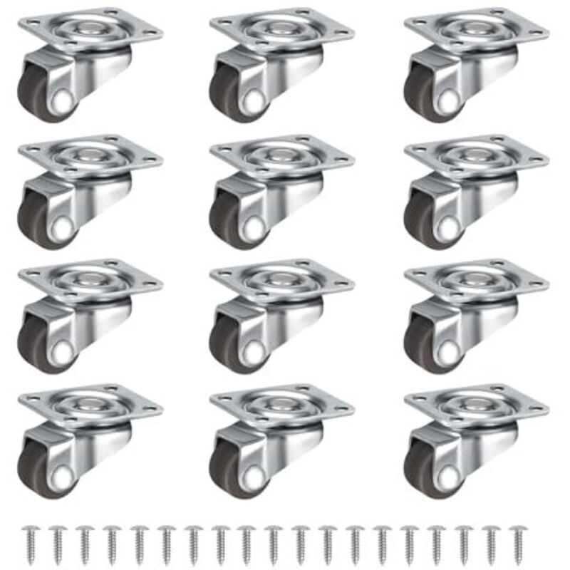 12 small 12mm furniture casters, 360-degree swivel casters, small swivel casters, silent, transport casters, casters with screws, for small