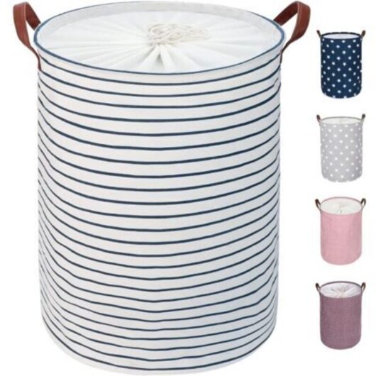 18-Inch Grand Organizer Baskets for Clothing Storage, Drawstring Laundry Baskets, Foldable Laundry Bag, Folding Large Capacity Laundry Hampers (Blue