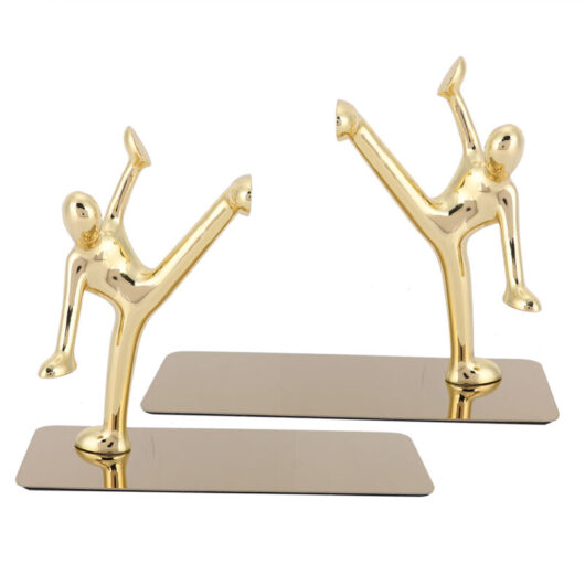 1Pair Stainless Steel Kong Fu Man Shape Book Stand Novelty Book Ends Bookends for School Home Table Decor