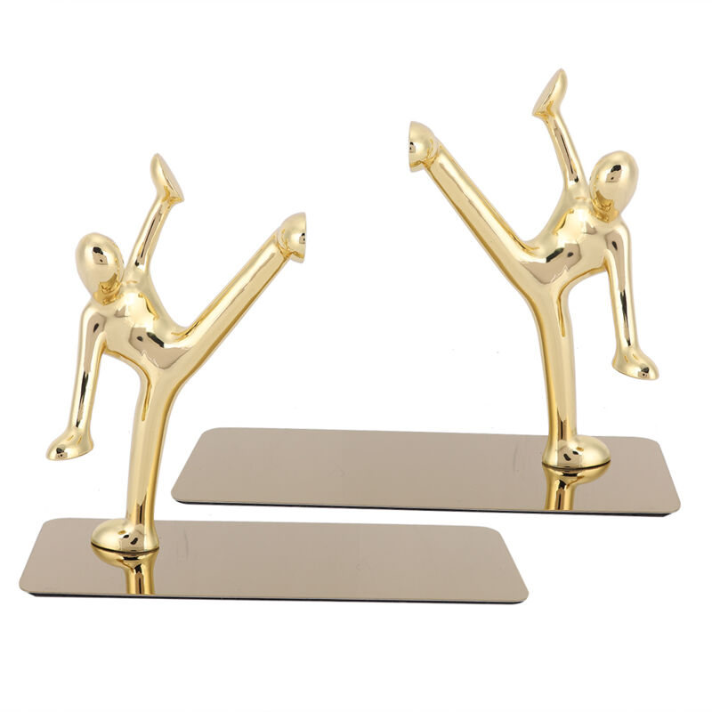 1Pair Stainless Steel Kong Fu Man Shape Book Stand Novelty Book Ends Bookends for School Home Table Decor