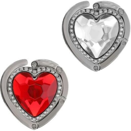2 Pcs Handbag Hook - Foldable Metal Bag Hanger - Bag Holder for Table or Desk - Suspension for Handbags and Small Items - Silver-Red Hearts