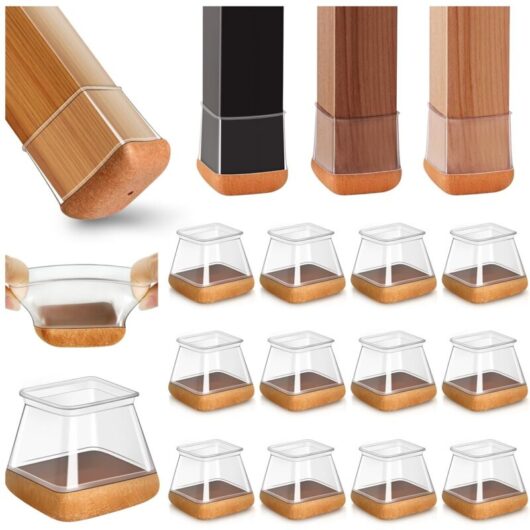 20pcs Square Silicone Chair Leg Protectors, Chair Pads, Clear Silicone Wood Floor Protectors, Chair Legs with Felt Pads Wrapped, Fits 27-36mm