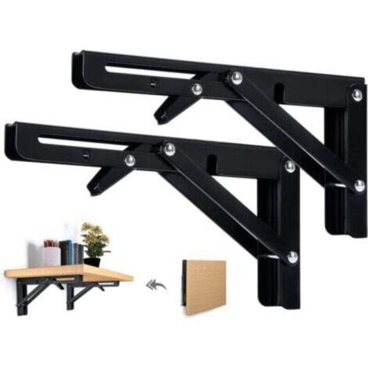 2PCS Folding Shelf Brackets 400mm Folding Angle Bracket Wall Shelf Heavy Duty Folding Support Black Folding Console Support for Table Wall Shelf 80KG