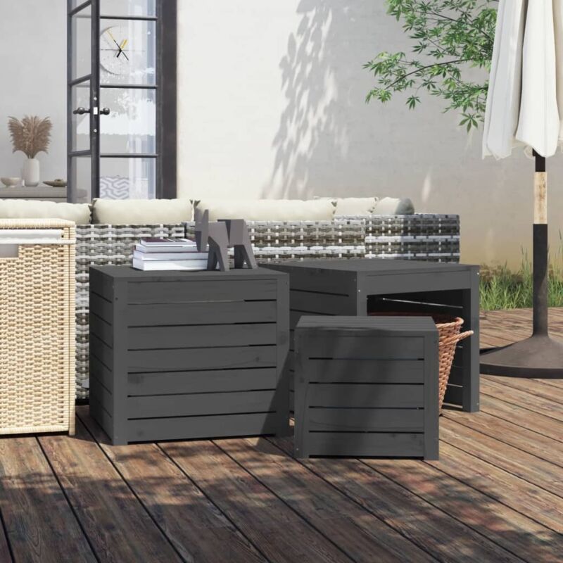 3 Piece Garden Box Set Grey Solid Wood Pine Vidaxl