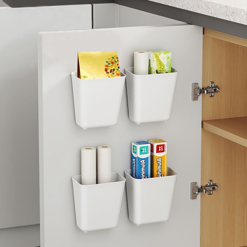 4 Pcs Wall Sticker Storage Box Kitchen Cabinet Door Storage Box for Cabinet Bathroom Refrigerator Small Items