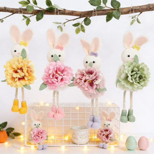 4-Piece Easter Bunny Figurines - Christmas and Seasonal Decoration, Ideal for Table and Gift