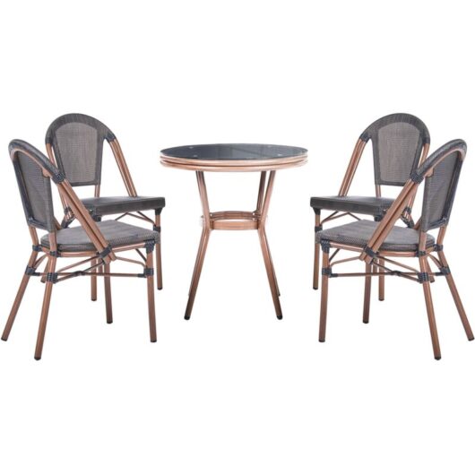 4 Seater Garden Dining Set Grey PE Rattan Top ø 70 Table and 4 Stackable Aluminium Frame RIFREDDO