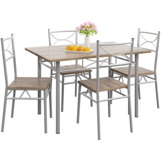 5 Pcs Dining Table and 4 Chairs Small Kitchen Breakfast Furniture Compact Modern Contemporary Rectanglular Dining Set Oak - Casaria