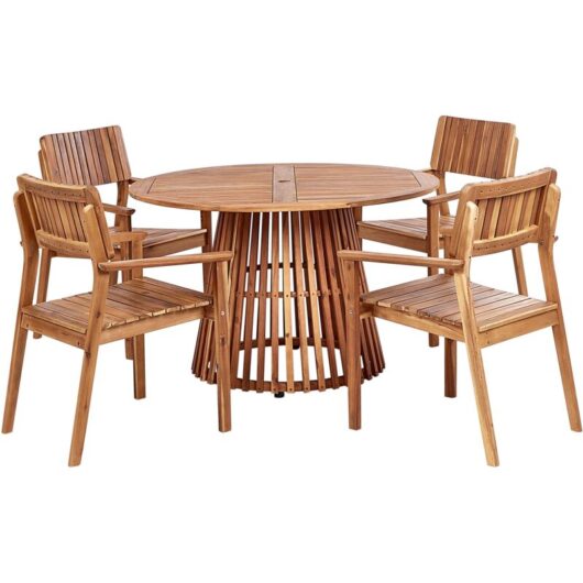 5 Piece Dining Outdoor Garden Set Table Chairs Acacia Light Wood Agello