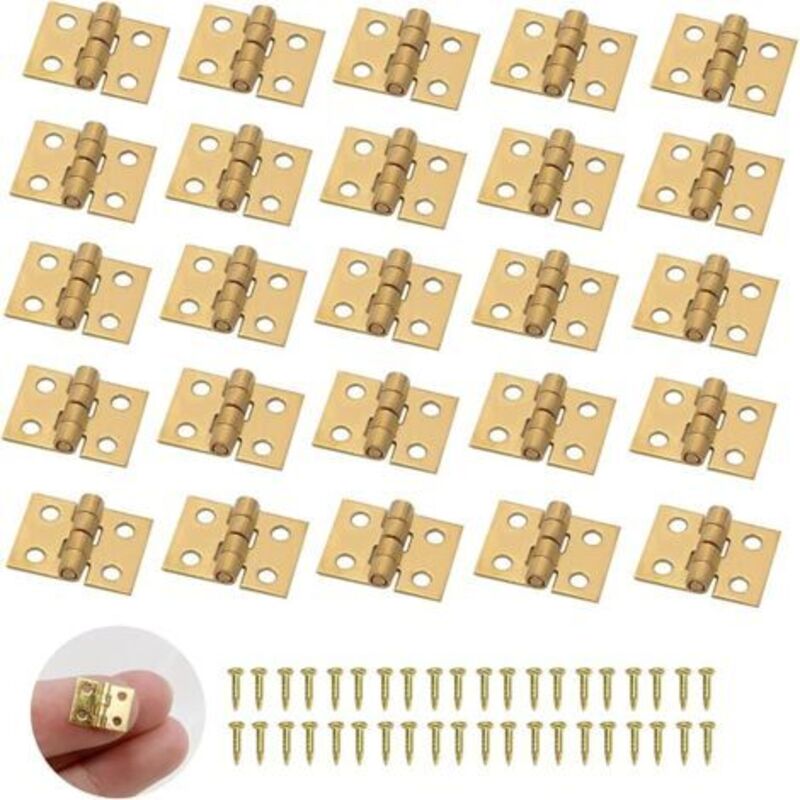 50 mini hinges, small hinges, mini brass hinges, miniature hinges and 200 screws