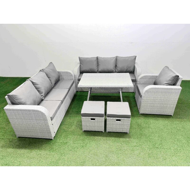 6 Pieces Outdoor pe Rattan Garden Furniture with Cushions Reclining Chair 2 Small Stools Light Grey - Fimous