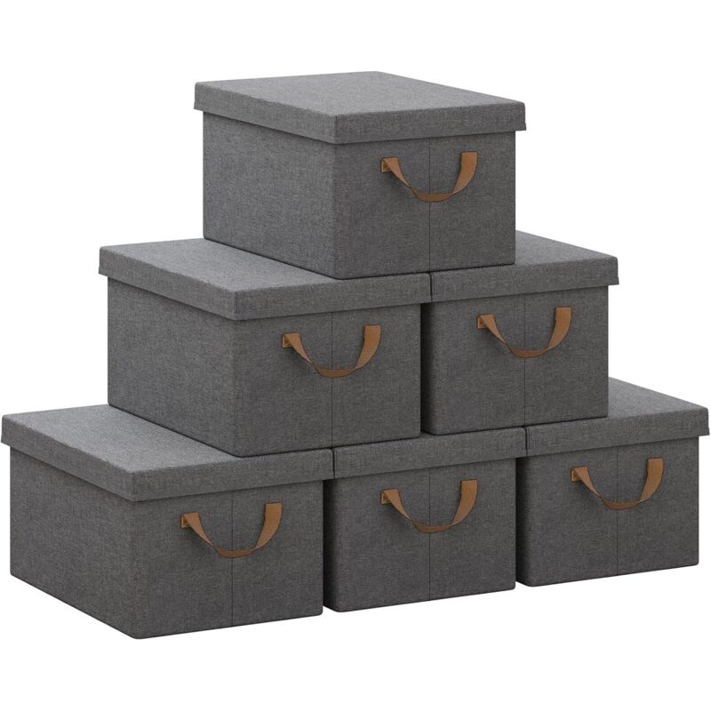 6x 27L Storage Boxes, Stackable Design Storage Chests Grey - Woltu