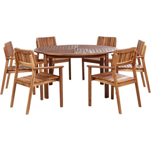 7 Piece Dining Outdoor Garden Set Table Chairs Acacia Light Wood Agello/Tolve