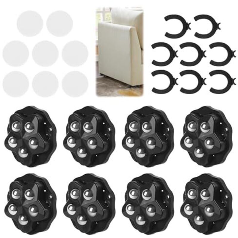 8 Pack Heavy Duty Ball Casters, Furniture Casters, Furniture Ball Casters, 360 Degree Self-Adhesive Solid Roller Casters for Furniture, Storage