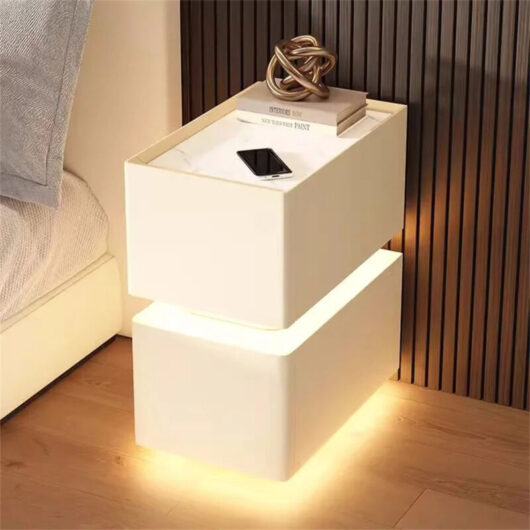 AUTRUCKER Connected bedside table with light sensor and tricolor lighting, Nordic style storage unit, sensor bedside table (white)