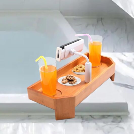 Bamboo Spa Tray, Non-Slip Side Table with Cup Holder and Phone Holder, Spa Tray, Bathtub Tray, Spa Accessory