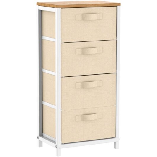 Bedroom furniture sets,4 Drawer Fabric Chest of Drawers Bedroom Storage Cabinet Organizer Unit Bedside tables (45LX30DX93H)cm