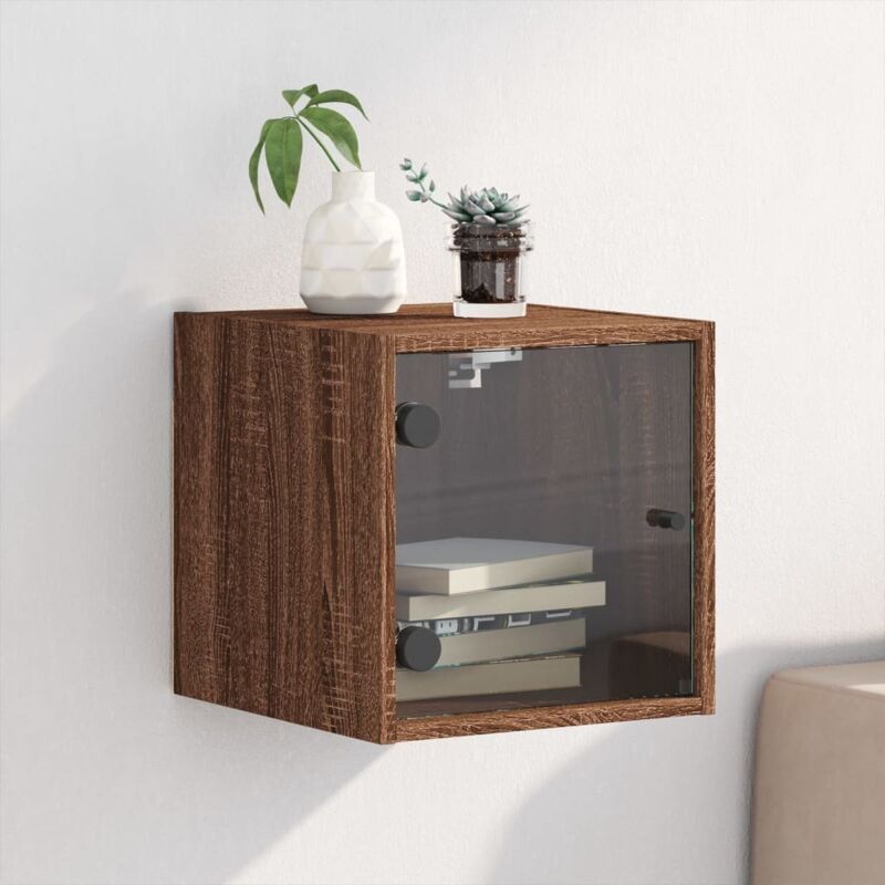 Bedside Cabinet with Glass Door Brown Oak 35x37x35 cm Vidaxl