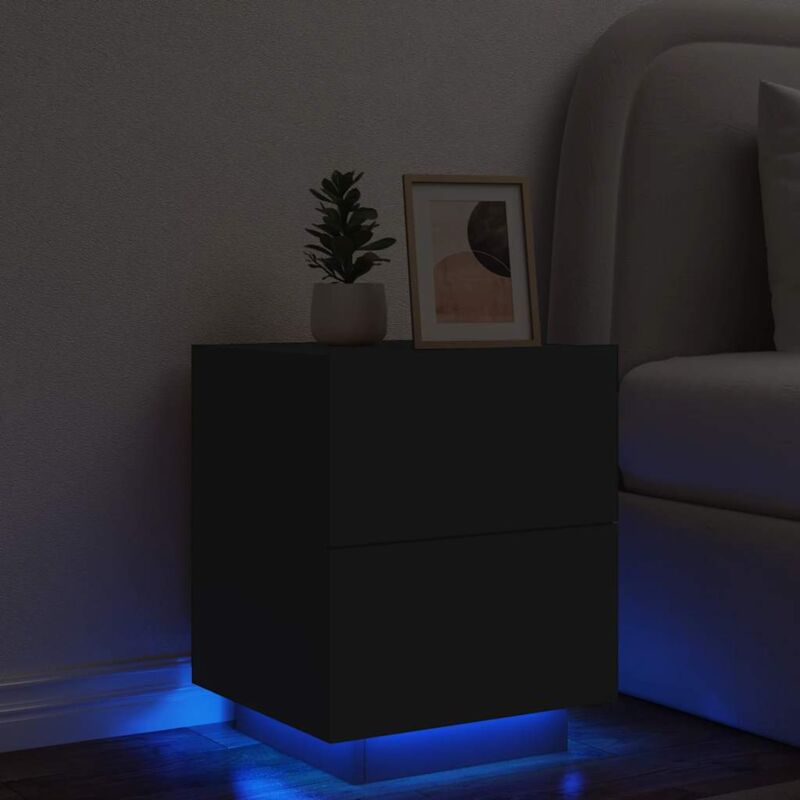 Bedside Cabinet with led Lights Black Engineered Wood Vidaxl