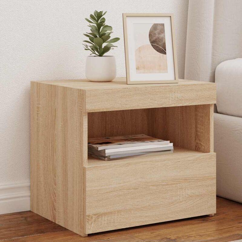 Bedside Cabinet with led Lights Sonoma Oak 50x40x45 cm Vidaxl