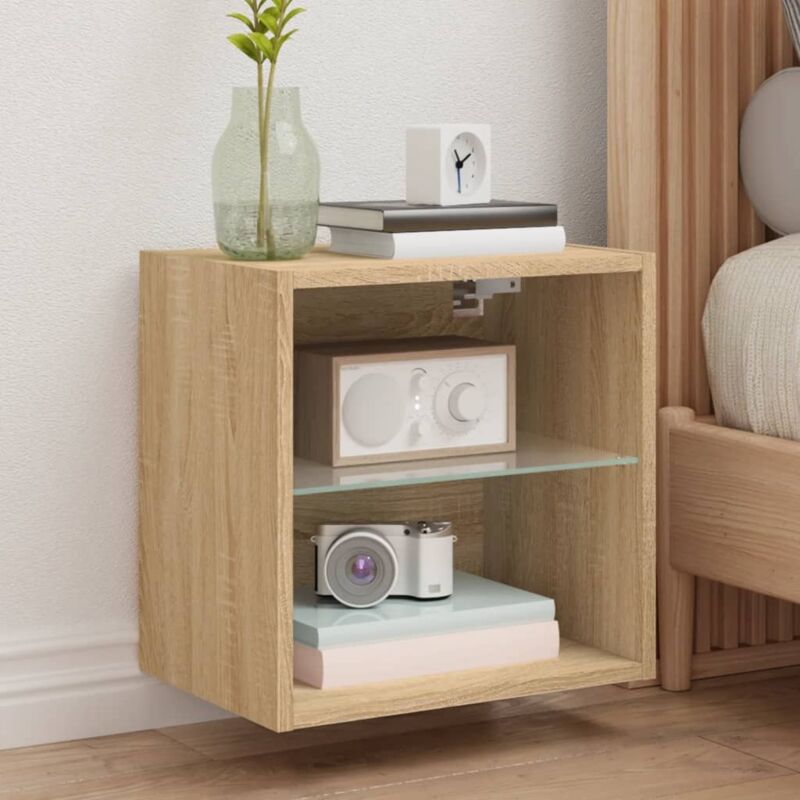 Bedside Cabinet with led Lights Wall-mounted Sonoma Oak Vidaxl