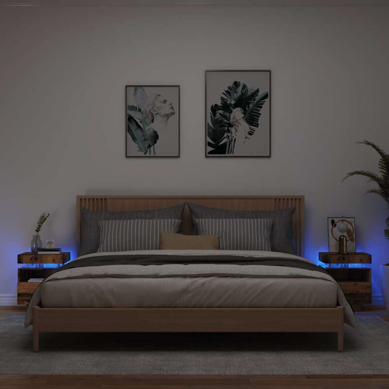 Bedside Cabinets with LED Lights 2 pcs Old Wood 40x39x48.5 cm vidaXL