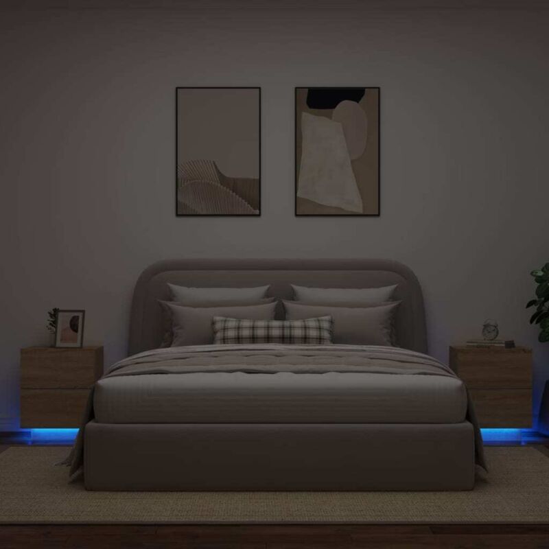 Bedside Cabinets with LED Lights 2 pcs Sonoma Oak Engineered Wood vidaXL