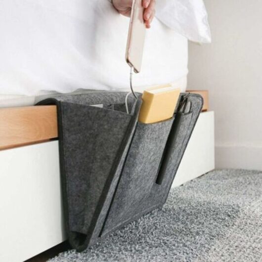 Bedside Storage Bag, Felt Bed Pocket, Bedside Organizer, Storage Bag for Cell Phone, Remote Control, Magazines, Glasses, Book, Notepad (Dark Gray)