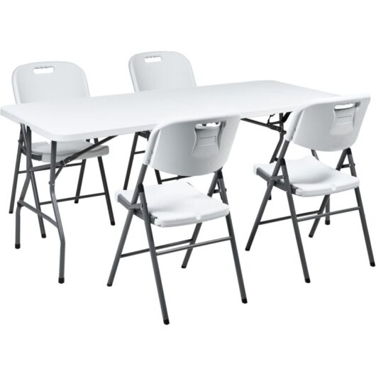 Beliani - 4 Seater Garden Dining Set Rectangular Table Folding Chairs with Steel Legs 180 x 74 cm White Cugnoli