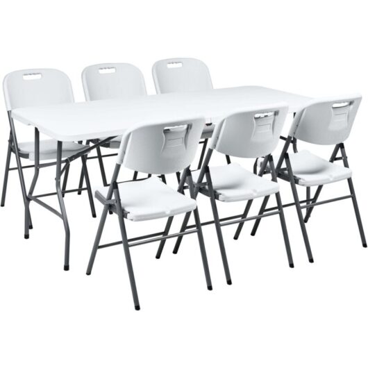 Beliani - 6 Seater Garden Dining Set Rectangular Table Folding Chairs with Steel Legs White Cugnoli