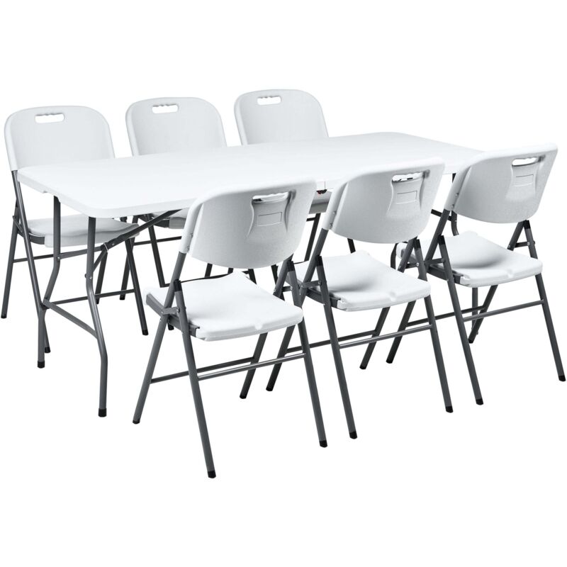 Beliani - 6 Seater Garden Dining Set Rectangular Table Folding Chairs with Steel Legs White Cugnoli