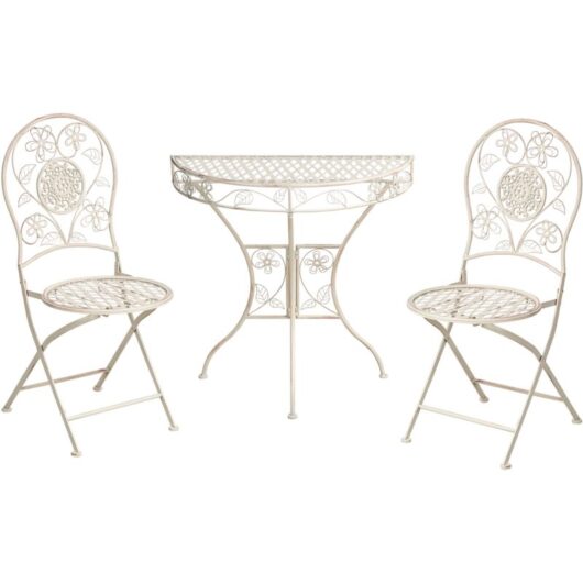 Beliani - Outdoor Garden Bistro Set Metal Vintage Style Floral Pattern Iron Frame Light Beige Yaviza