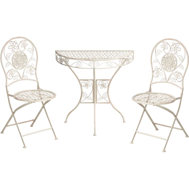 Beliani - Outdoor Garden Bistro Set Metal Vintage Style Floral Pattern Iron Frame Light Beige Yaviza