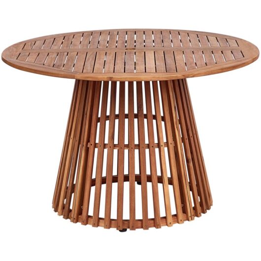 Beliani - Outdoor Garden Dining Table Acacia Light Wood Slatted Top Round 120 cm Agello