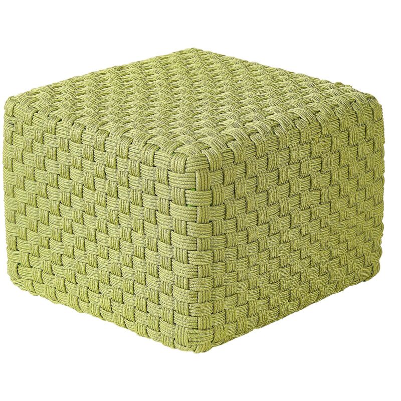 Beliani - Outdoor Hand Woven Pouffe Ottoman Synthetic Material Garden Accessories 50 x 50 cm Green Nalli