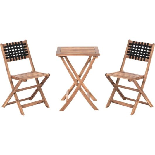 Beliani - Outdoor Patio Garden Furniture Bistro Set Acacia Wood Folding Brown and Black Coniolo