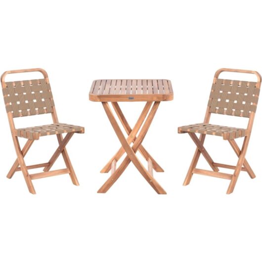 Beliani - Outdoor Patio Garden Furniture Bistro Set Certified Acacia Wood Folding Brown Calciano